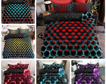 3pcs Duvet Cover Set, 3D Hexagonal Honeycomb Pattern Duvet Cover Set for Boys, Twin/Full/Queen/King Size
