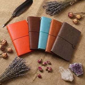 Personalized Birth Flower Leather Journal, Custom Name Travelers Notebook, Refillable Diary Zipper Pouch