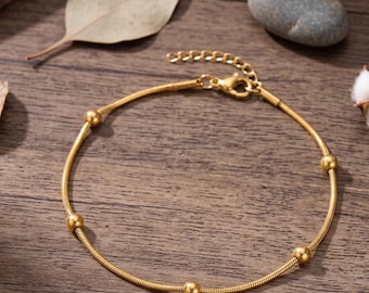 Stainless Steel Snake Chain Anklet, Minimalist Round Chain, European Style Daily Wear Foot Jewellery