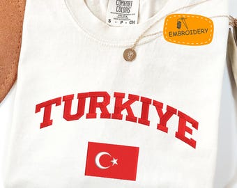 Embroidered Turkiye T-shirt, Comfort Colors® Embroidery Shirt, Turkish Flag Soccer Fan Tee, Turkey National Team Graphic, USA-CAN-MEX 2026