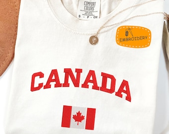 Embroidered Canada T-shirt, Comfort Colors® Embroidery Tee, Canada Flag Soccer Fan Tee, Retro Canada National Team Graphic, USA-CAN-MEX 2026