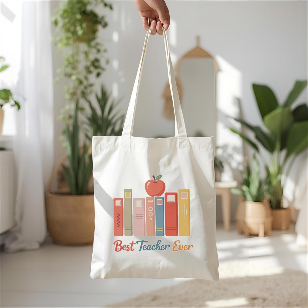 Best Teacher Ever Tote Bag, Teacher Appreciation Gift, Retro Book Lover ...