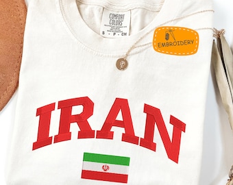Embroidered Iran T-shirt, Comfort Colors Embroidery Shirt, Iran Flag Varsity Football Fan Gift, Iran National Team Fan Tee, USA-CAN-MEX 2026