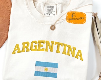 Embroidered Sol de Mayo T-shirt, Comfort Colors Embroidery Tee, Argentina Flag Football Fan Gift, La Albiceleste Team Fan, USA-CAN-MEX 2026