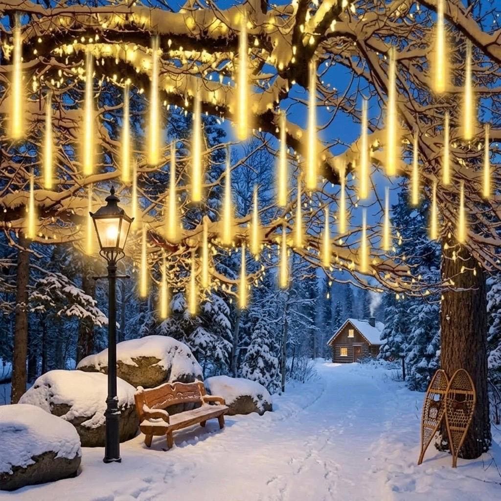 17 Dazzling Christmas Lights Ideas to Illuminate Your Season: Festive Sparkle for Every Home 6 Solar Meteor Shower Lights Outdoor, LED Icicle Rain Lights Garland,…