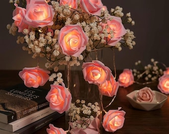 Rose Flower Fairy Lights – Romantic 2M 10 LED String Lights Battery Operated, Aesthetic Bedroom Decor, Valentine Gift, Cozy Ambient Lighting