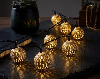 Luci a stringa solari a forma di sfera marocchina – Luci fatate a LED per esterni impermeabili, 5/6,5/7,5 m, decorazioni per giardino e patio, luci per feste di matrimonio, 8 modalità Ambien