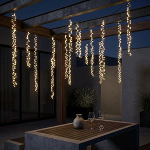 Waterfall String Lights – Warm White Hanging Fairy Lights, Wedding Curtain Lights, Outdoor Tree Decor, Plug In EU/US, 264/420/600 LED