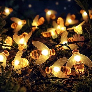 Solar Bee String Lights Outdoor, Honey Bee Fairy Lights 5m/10m, Waterproof Garden String Lights, Patio Fence Summer Decor, LED Bee Lights