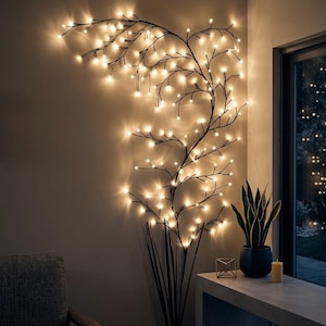LED Branch String Lights USB, Remote – From 1.1 to 2.3 meters – Wicker Twig Fairy Lights, Aesthetic Indoor Decor, Cozy Bedroom Lighting