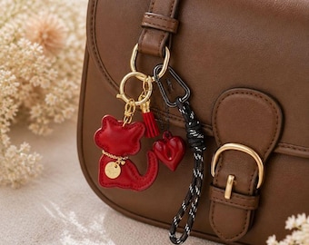 Personalized Kitty Red Charm Keychain, Trendy Bag Decor, Handmade Stylish Gift, Ready-to-gift