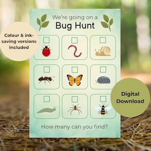 Bug Hunt Checklist, Kids Outdoor Scavenger, Forest School Activity, Nature Walk (Digital Download)