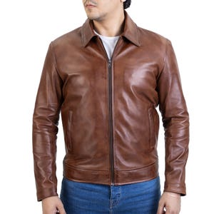 Jild Mens Lambskin Leather Jacket Turndown Collar Old School Retro Everyday Business Casual Coat