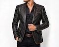 Leather Blazer Men, Vintage Black Leather Blazer, Genuine Soft Sheepskin Leather Jacket, Notch Lapel 2 Button Coat, Leather Blazer Gift product logo