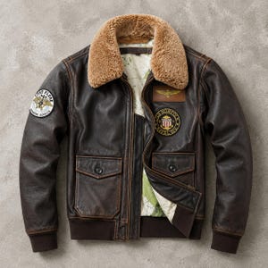 Men’s Distressed Leather Pilot Flight Jacket, Genuine Sheepskin Fur Collar Aviator Jacket, Vintage Bomber Coat, Military Air Force Jacket