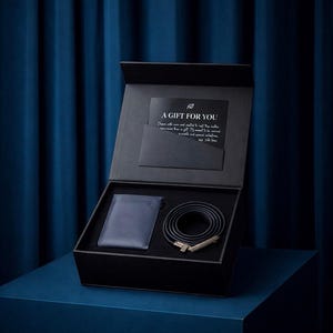 Personalized Leather Wallet and Gift Box Set – Genuine Leather, Reversible Belt