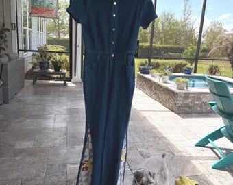 Upcycled (S) Vintage Quilted Overall/Jumpsuit One-of-a-Kind Large (Taille 28 Schrittlänge 30) Haute Monde