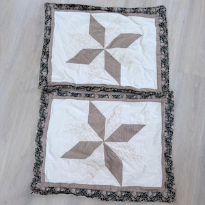 Ensemble de 2 taies d'oreiller matelassées vintage en patchwork d'étoiles, style campagnard vichy floral