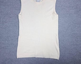 Adrienne Vittadini Vintage Cream Lambswool Angora Button Shoulder Sweater Vest L