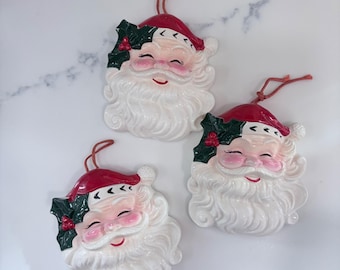 Vintage Kelvins Ceramic Santa Claus Wall Plaque Ornaments Set of 3 Japan MCM