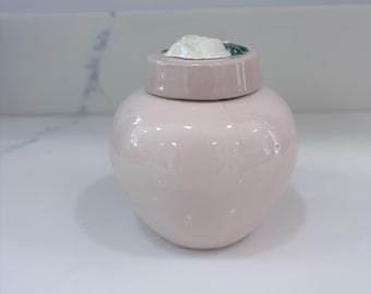 Vintage Pink Ceramic Ginger Jar Trinket Box with White Rose Floral Lid 4 Inch