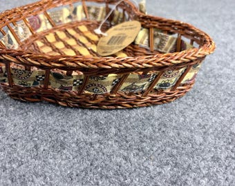 Cesta de mimbre con forma de corazón de cerámica Hermitage, estilo vintage de 1998, forrada con tela.