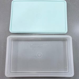 Vintage Tupperware 794-11 Clear Rectangular Container Mint Green Lid 795-12