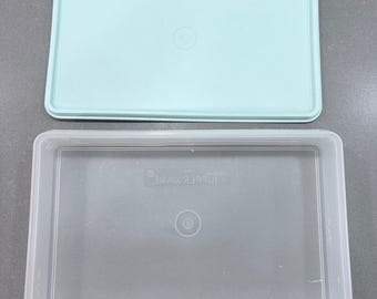 Vintage Tupperware 794-11 Clear Rectangular Container Mint Green Lid 795-12
