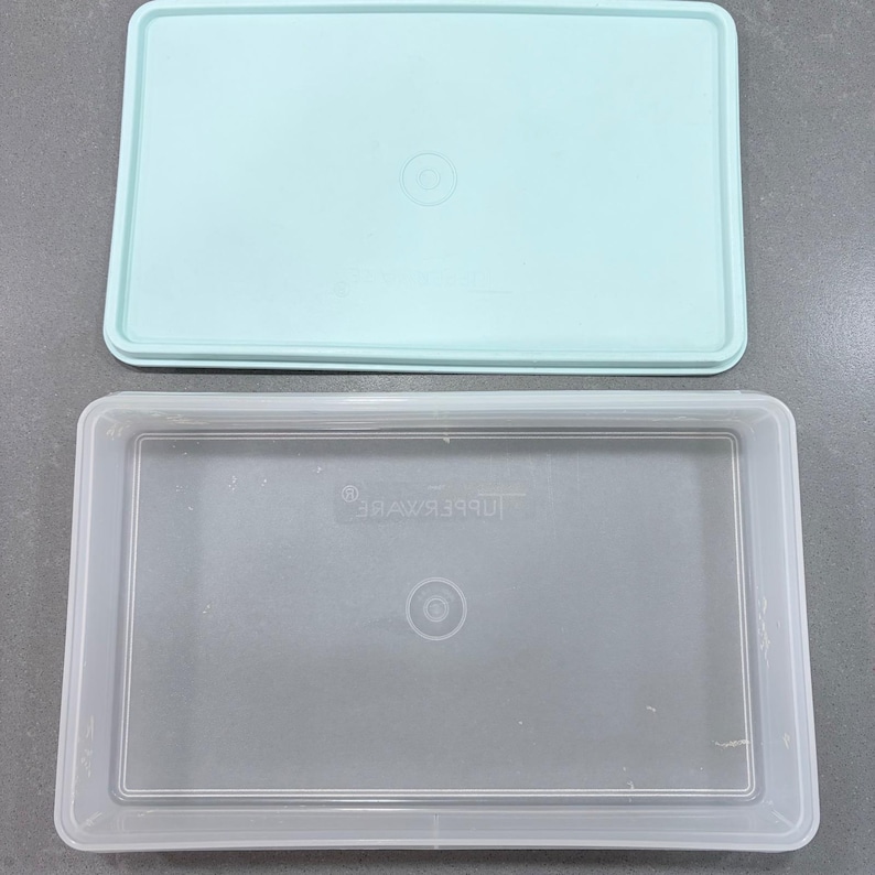 Vintage Tupperware 794-11 doorzichtige rechthoekige container mintgroen deksel 795-12 afbeelding 1