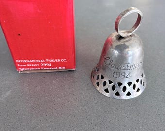 International Silver Co Christmas 1994 Bell Ornament Silverplated Brass chime