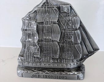 Vintage 1974 Banthrico USS Constitution Old Ironsides Metal Ship Coin Bank