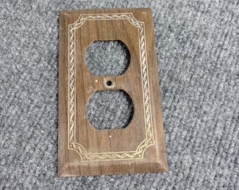 Plaque de recouvrement de sortie en métal imitation grain de bois vintage, bordure en rouleau doré, mur duplex