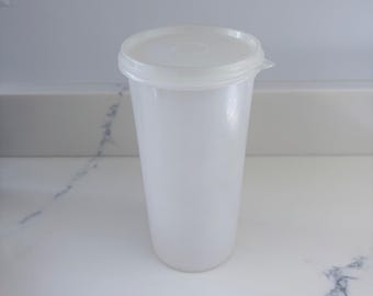 Vintage Tupperware Transparent Vit Burk med Lock 261-17 Hög Förvaringsbehållare
