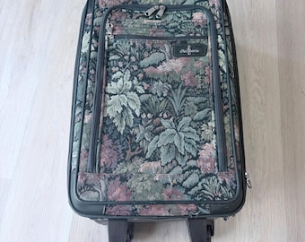 Vintage Atlantic Floral Tapestry Rolling Suitcase Carry On Luggage Green Pink