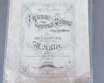 Antieke bladmuziek uit 1862 Irene the Little Queen M Keller Horace Waters NY