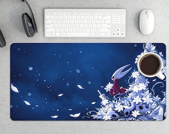 Elegant Hornet Floral Night Scene Gaming Mousepad - Hollow Knight Large Desk Pad