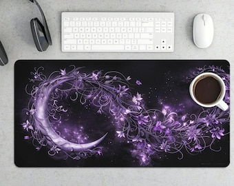Tapis de souris de jeu Purple Butterfly Infinity Wreath | Grand tapis de bureau Fantasy Art violet galaxie