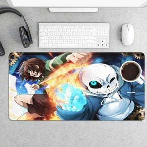 Undertale Anime Sans Mouse Pad, Intense Blue Orb Punch Battle Desk Mat Large, Skeleton Fight Scene Mat