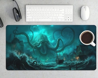 Tapis de souris monstre marin de Cthulhu - Tapis de bureau de jeu épique lovecraftian horreur