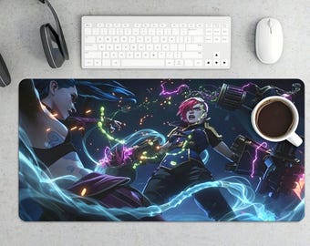 Tapis de bureau de jeu étendu Jinx and Vi Arcane Fight Scene League of Legends