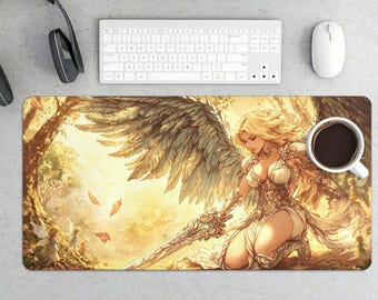 Tapis de souris gaming Fantasy Golden Angel, guerrier avec des ailes et des fées
