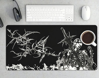 Tapis de bureau gothique squelette avec épée | Tapis de souris gaming Dark Thorn Skull