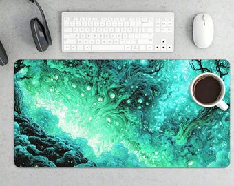 Tapis de bureau nébuleuse émeraude enchantée