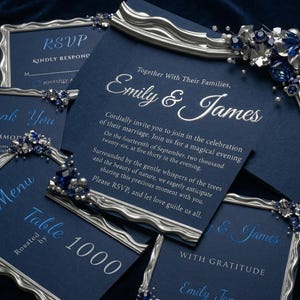 Celestial Silver Navy Wedding Suite: Midnight Sapphire Script (Digital Download)