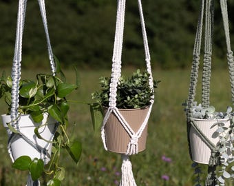 Makramee Blumenampel handgemacht - Support de vaisselle pour intérieur et extérieur, Boho Pflanzenhänger aus Baumwollkordel