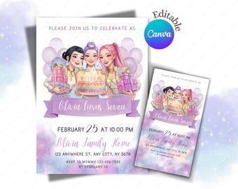 Kpop Demon Hunters Birthday Invitation Template, Editable Canva Template, Kpop Anime Invite, Digital Download, Printable Card for Kids