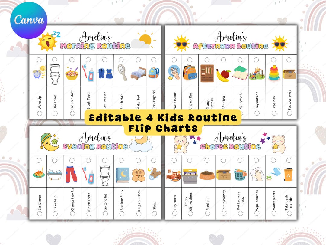Editable Kids Routine Flip Charts Printable, Toddler Routine Chart ...
