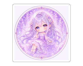 Pure Wisteria Princess Chibi Sticker, Cute Anime Princess, Lavender Fantasy Art, Kawaii Wisteria Girl, Pastel Fairy Sticker