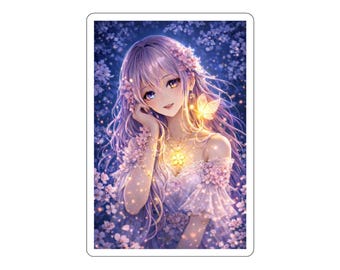 Sakura Twilight Anime Girl Sticker Cherry Blossom Night Aesthetic Pink Blue Glow Fantasy