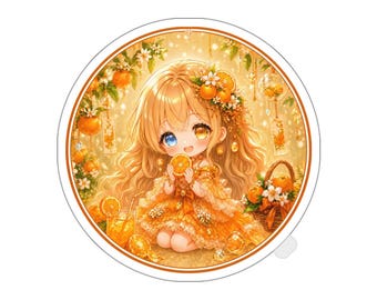 Orange Princess Garden Die-Cut Sticker | Cute Kawaii Anime Vinyl Sticker | Orange Blossom Princess | Laptop, Journal & Water Bottle Decor
